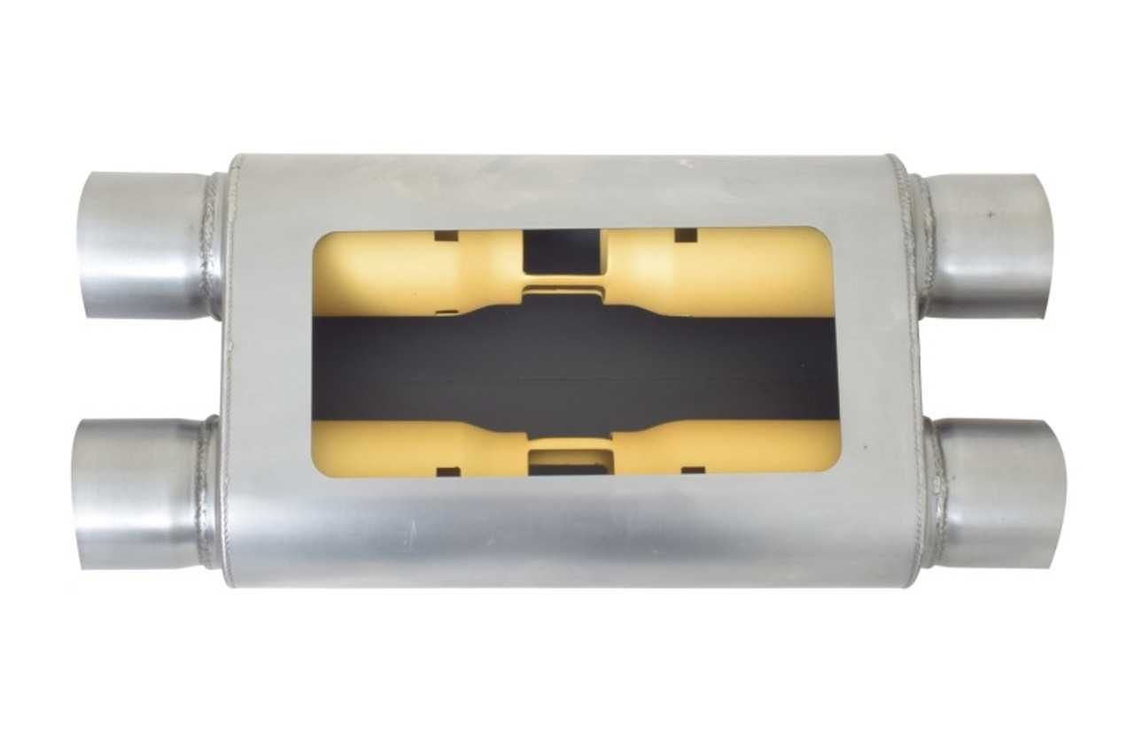 Gibson MWA Superflow Dual/Dual Oval Muffler - 4x9x14in/2.5in Inlet/2.5in Outlet - Stainless - BM0111