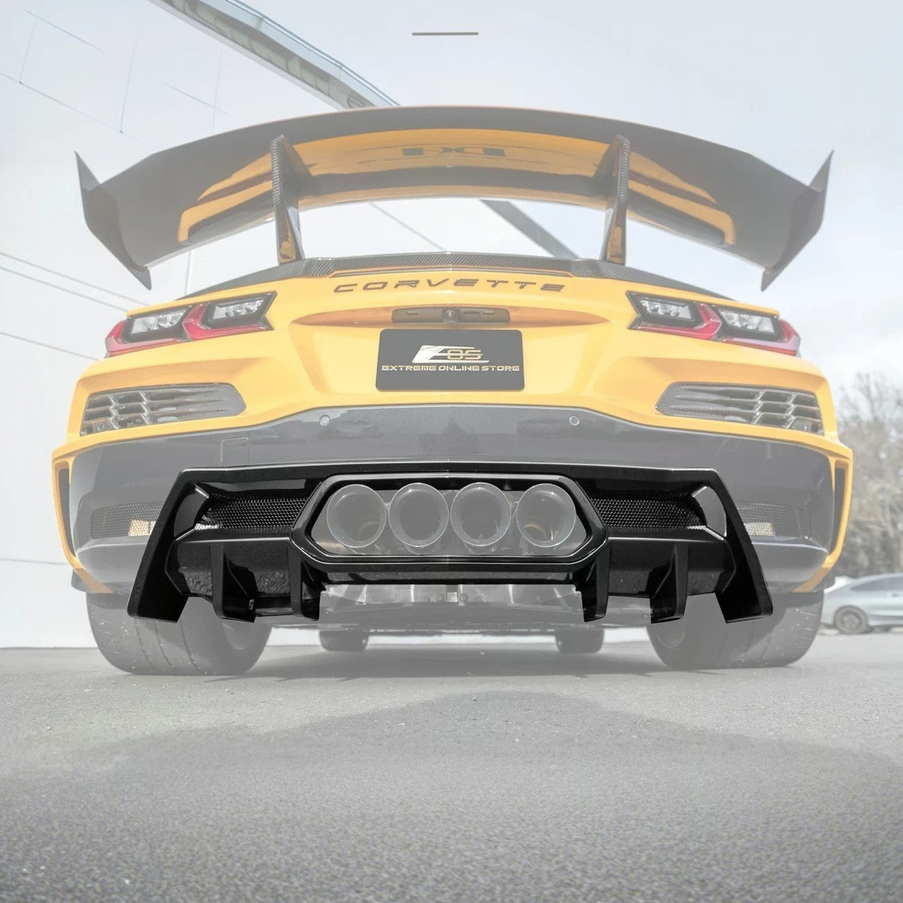 EOS Rear Bumper Finned Diffuser - Gloss Black - C8 Corvette Z06