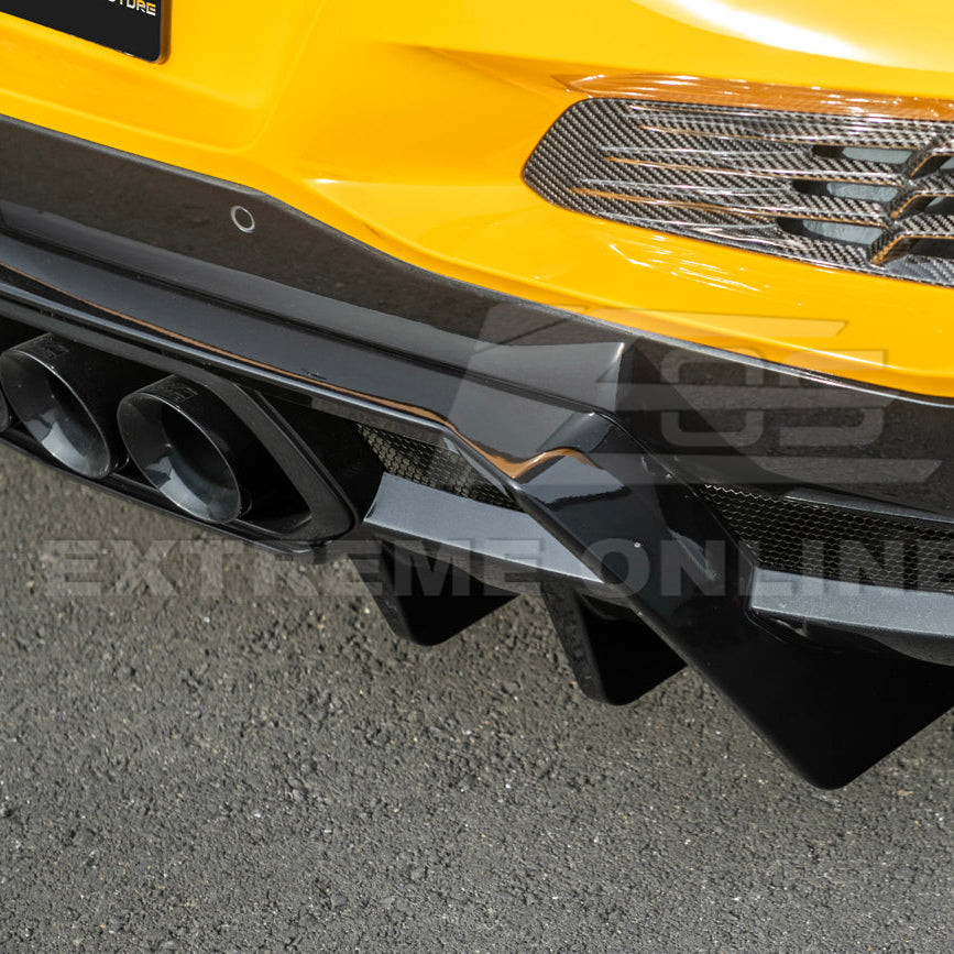 EOS Rear Bumper Finned Diffuser - Gloss Black - C8 Corvette Z06 (DIFF-966-V2-ABS)
