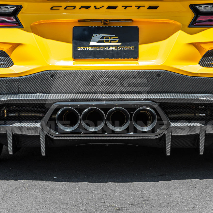 EOS Rear Track Finned Diffuser - Carbon Fiber - C8 Corvette Z06 (DIFF-1006-BKCF)