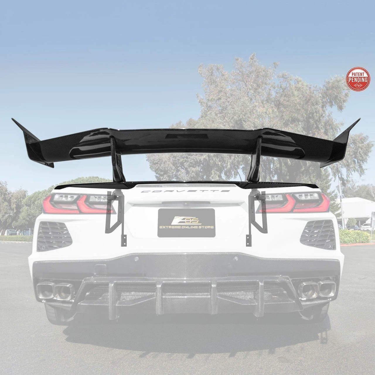 EOS ZR1 Style High Wing Rear Spoiler - Carbon Fiber - C8 Corvette Stingray (SPOILER-1007-BKCF (COMBO A))