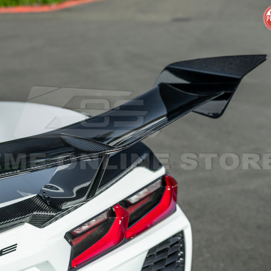EOS ZR1 Style High Wing Rear Spoiler - Carbon Fiber - C8 Corvette Stingray (SPOILER-1007-BKCF (COMBO A))