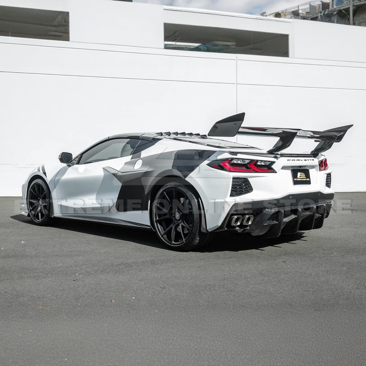 EOS Carbon Fiber Race Series Rear Diffuser for Quad Exhaust Exit - C8 Corvette (DIFF-1005-BKCF)
