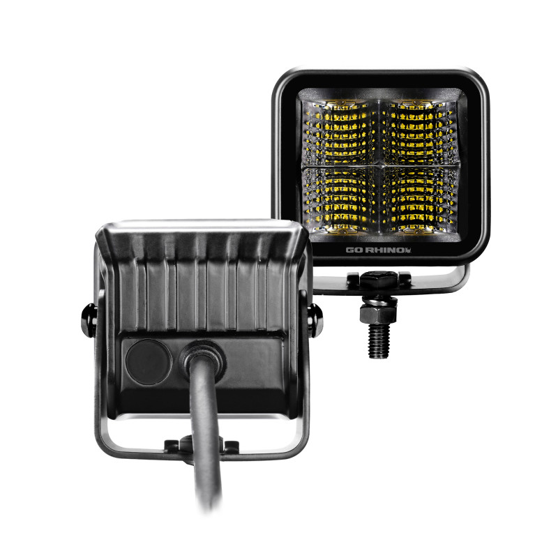 Go Rhino Xplor Blackout Series Cube LED Flood Light Kit (Surface/Threaded Stud Mnt) 2x2 - Blk (Pair) - 750200321FCS