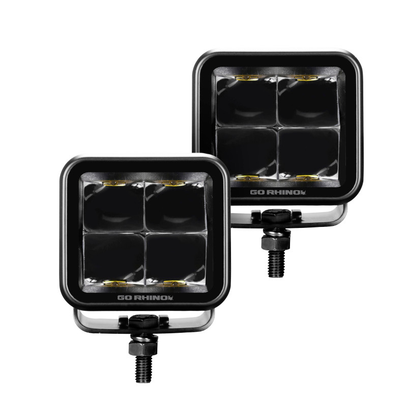 Go Rhino Xplor Blackout Series Cube LED Spot Light Kit (Surface/Threaded Stud Mnt) 2x2 - Blk (Pair) - 750200321SCS