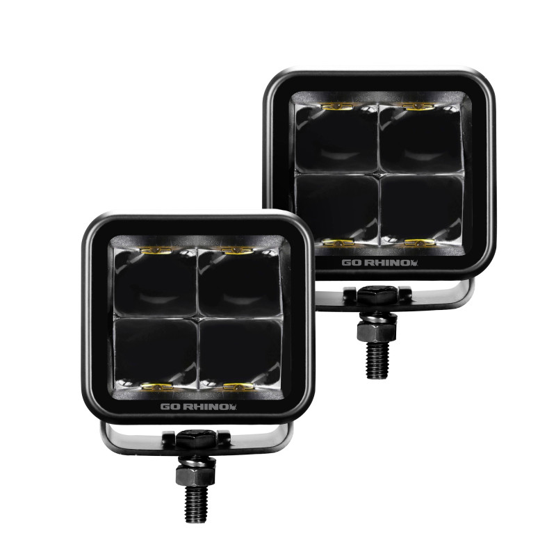 Go Rhino Xplor Blackout Series Cube LED Spot Light Kit (Surface/Threaded Stud Mnt) 2x2 - Blk (Pair) - 750200321SCS