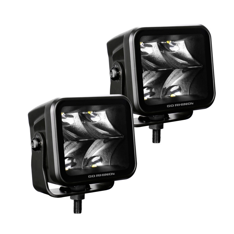 Go Rhino Xplor Blackout Series Cube LED Spot Light Kit (Surface/Threaded Stud Mnt) 2x2 - Blk (Pair) - 750200321SCS