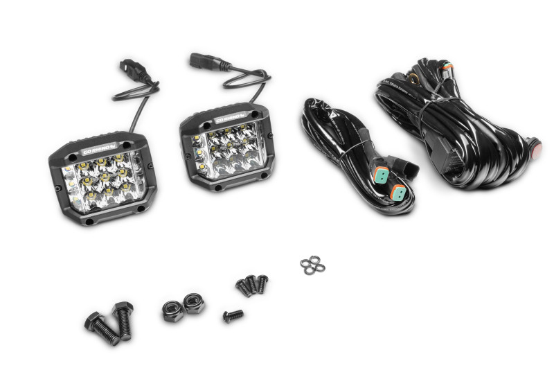 Go Rhino Xplor Bright Series Sideline Cube LED Spot Light Kit (Surface Mount) 4x3 - Blk (Pair) - 750300323SCS