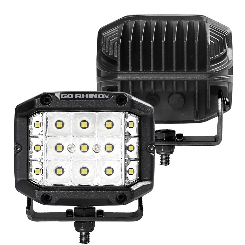 Go Rhino Xplor Bright Series Sideline Cube LED Spot Light Kit (Surface Mount) 4x3 - Blk (Pair) - 750300323SCS