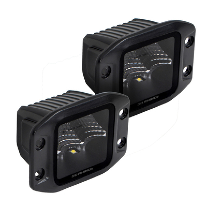 Go Rhino Xplor Blackout Series Cube LED Flood Light Kit (Flush Mount) 3x3 - Blk (Pair) - 750400321FCF