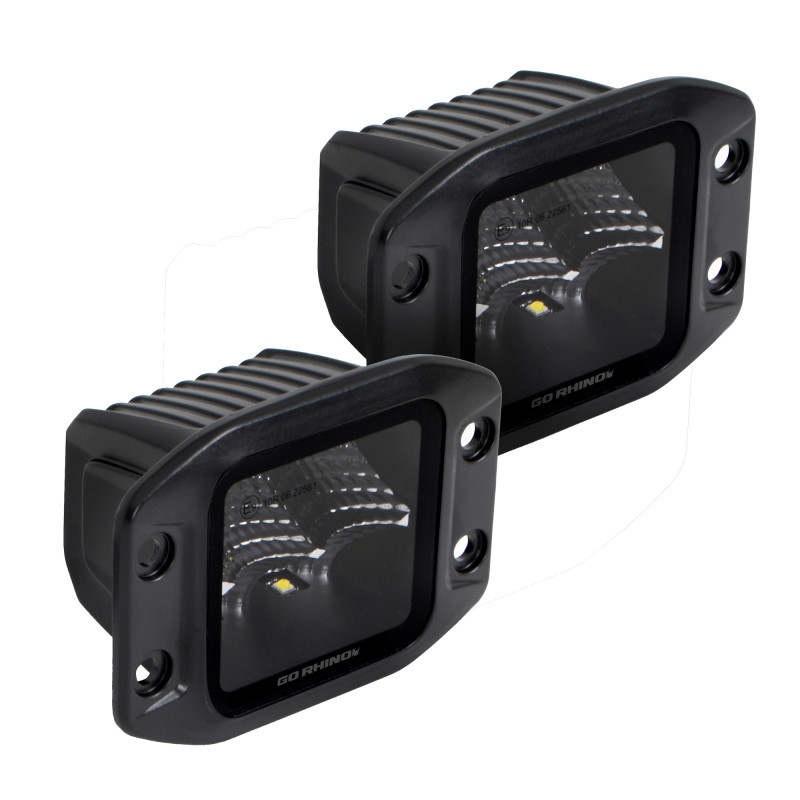 Go Rhino Xplor Blackout Series Cube LED Flood Light Kit (Flush Mount) 3x3 - Blk (Pair) - 750400321FCF
