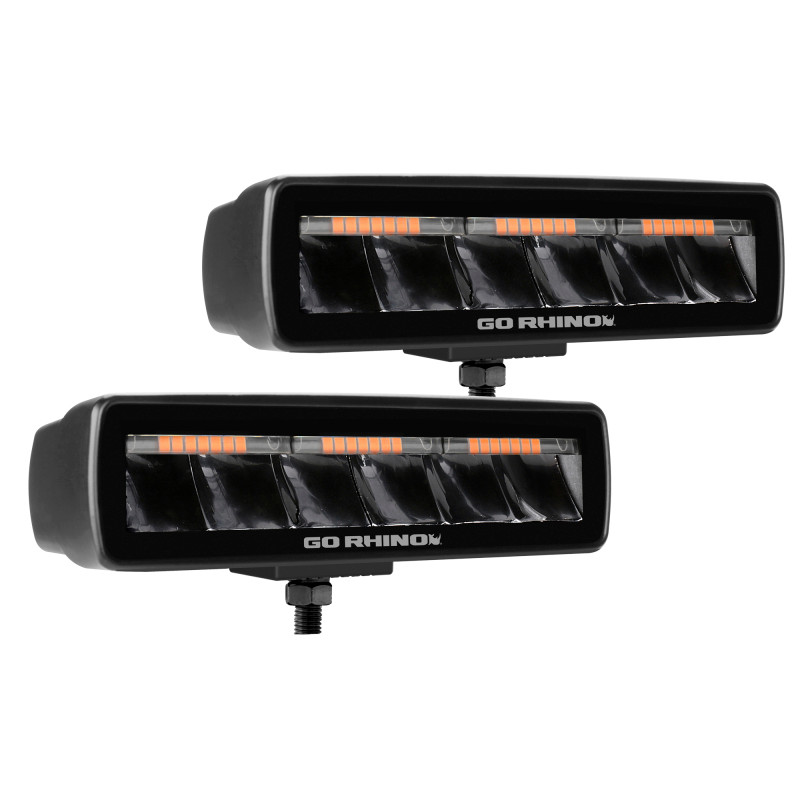 Go Rhino Xplor Blackout Combo Series Sixline LED Spot Lights w/Amber (Surface Mount) - Blk (Pair) - 750600622SBS