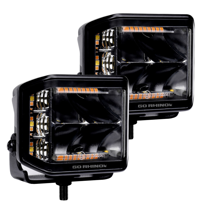 Go Rhino Xplor Blackout Combo Series Cube Sideline LED Spot Lights w/ Amber 4x3 - Blk (Pair) - 750700322SCS