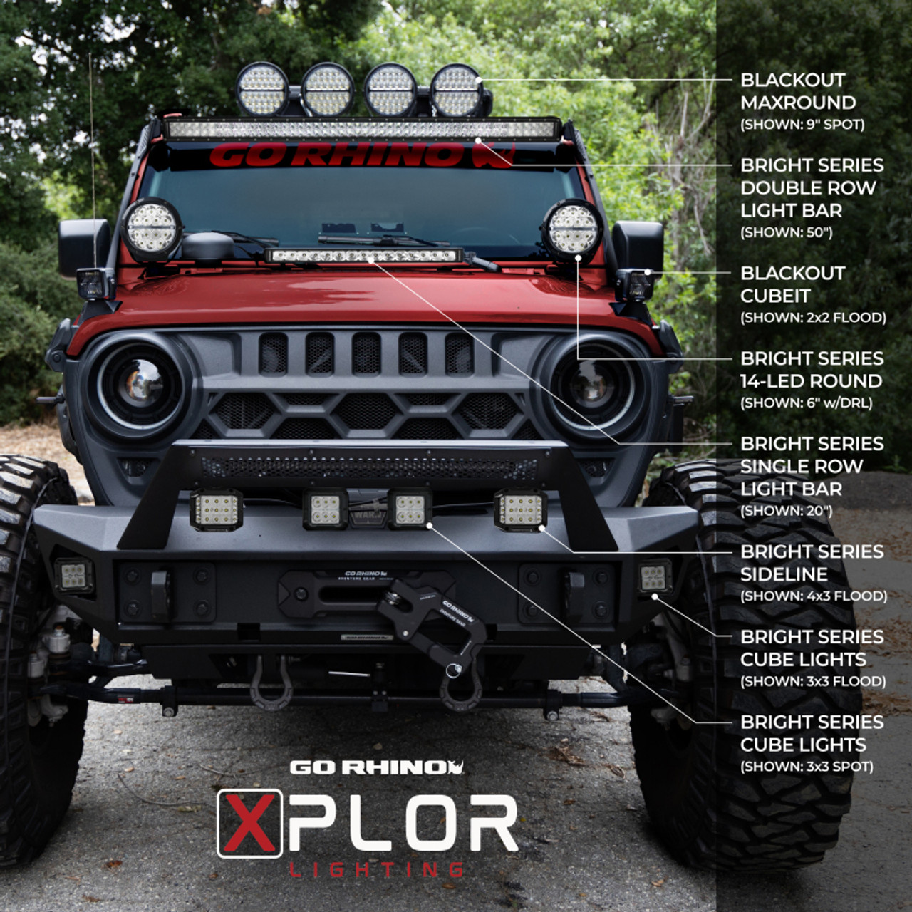 Go Rhino Xplor Bright Series Round LED Driving Light Kit w/DRL (Surface Mount) 6in - Blk (2 pc) - 750700623DRS