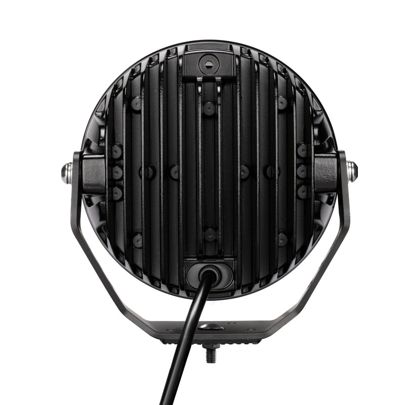 Go Rhino Xplor Blackout Series Round LED Spot Light Beam w/DRL (Surface/Thread Stud Mnt) 7in. - Blk - 750800711SRS