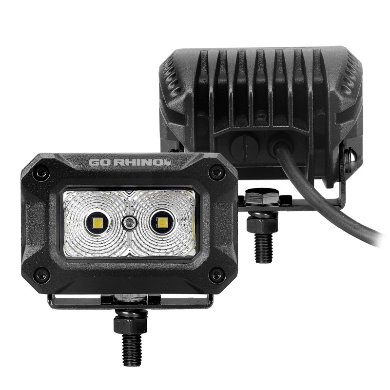 Go Rhino Xplor Bright Series Rectangle LED Flood Light Kit (Surface/Thread Std Mnt) 3x2 - Blk (Pair) - 751003023FBS