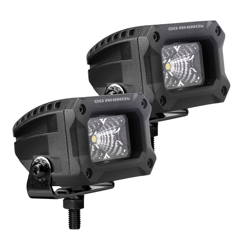 Go Rhino Xplor Bright Series Rectangle LED Flood Light Kit (Surface/Thread Std Mnt) 3x2 - Blk (Pair) - 751003023FBS