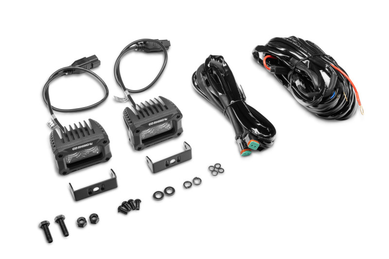 Go Rhino Xplor Bright Series Rectangle LED Flood Light Kit (Surface/Thread Std Mnt) 3x2 - Blk (Pair) - 751003023FBS