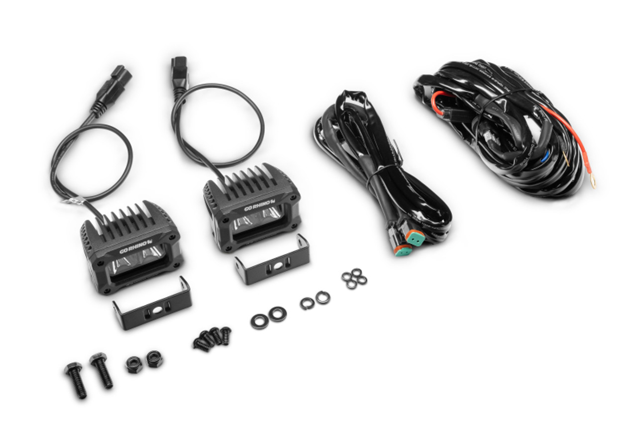 Go Rhino Xplor Bright Series Rectangle LED Spot Light Kit (Surface/Thread Stud Mnt) 3x2 - Blk (Pair) - 751003023SBS