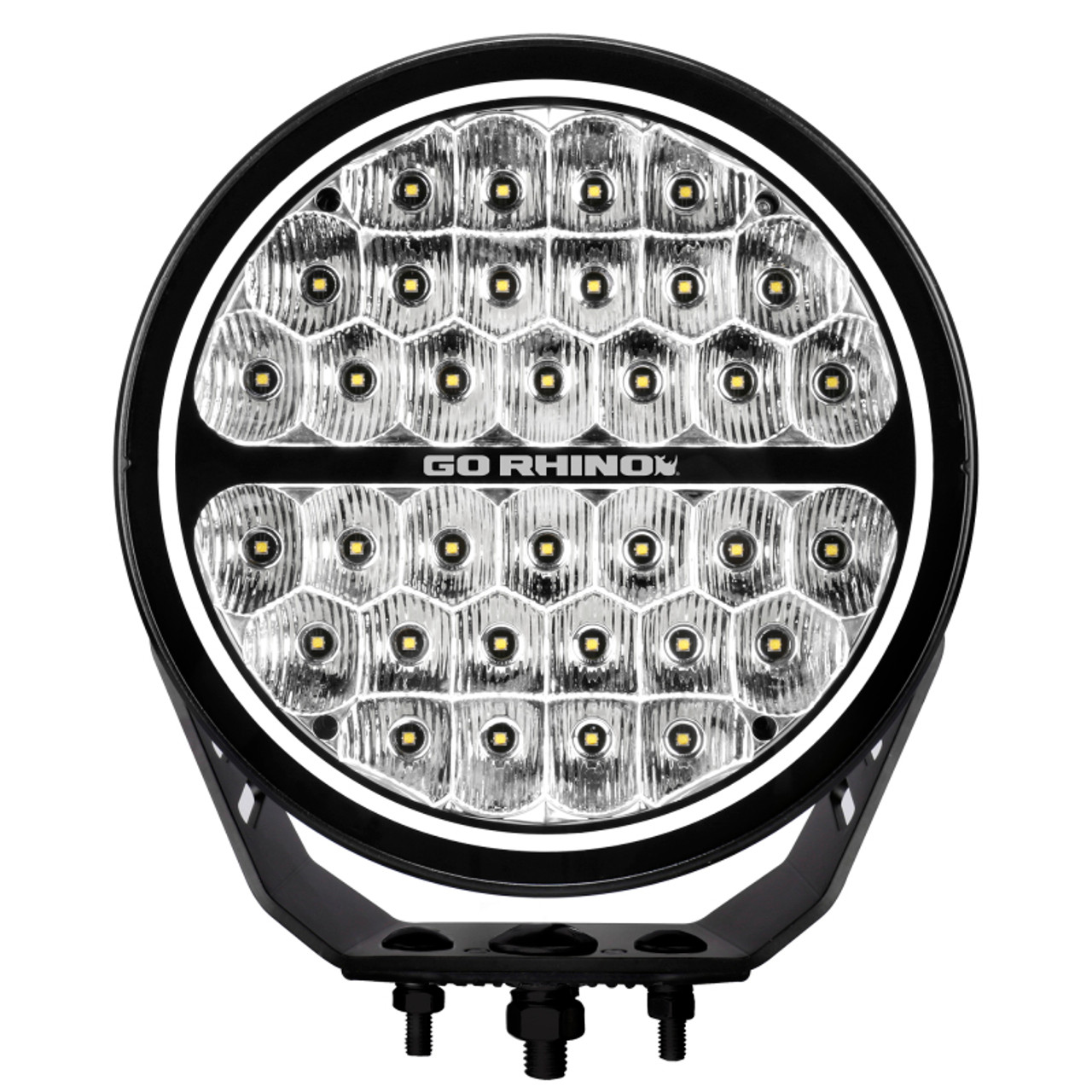 Go Rhino Xplor Blackout Series Round LED Sgl Driving Kit w/DRL (Surface/Thread Stud Mnt) 9in. - Blk - 751700911DRS