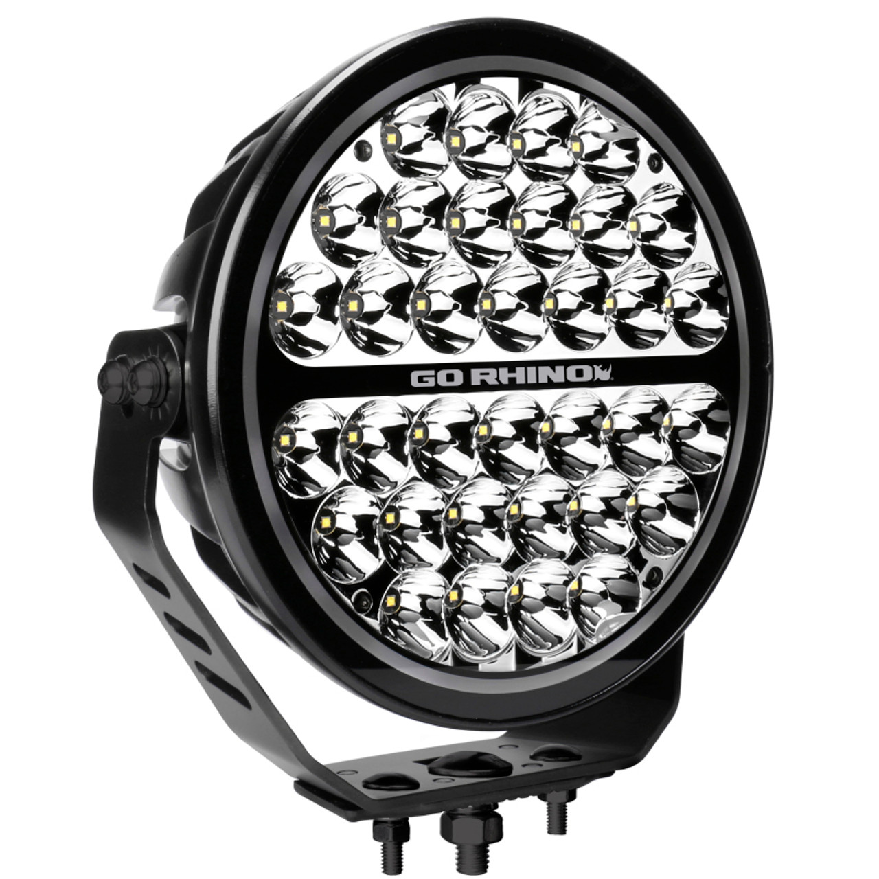 Go Rhino Xplor Blackout Series Round LED Sgl Driving Kit w/DRL (Surface/Thread Stud Mnt) 9in. - Blk - 751700911DRS