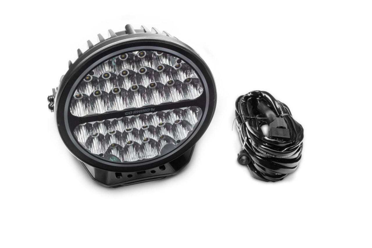 Go Rhino Xplor Blackout Series Round LED Sgl Driving Kit w/DRL (Surface/Thread Stud Mnt) 9in. - Blk - 751700911DRS