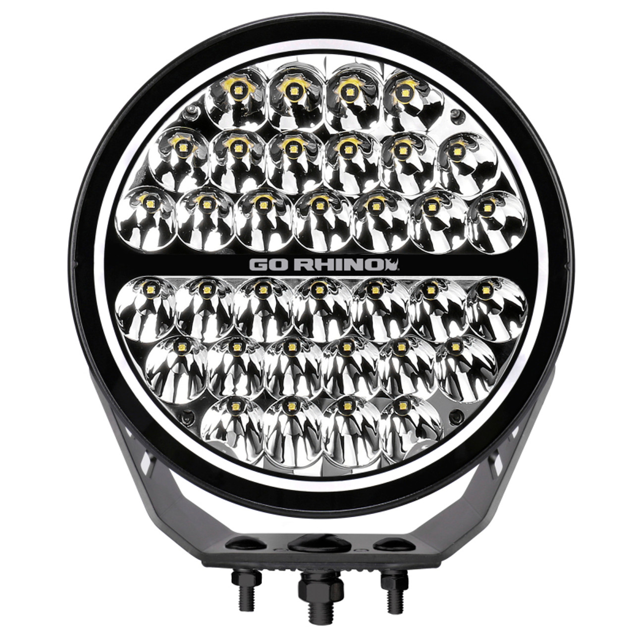 Go Rhino Xplor Blackout Series Round Single LED Spot Light Kit w/DRL (Surface Mount) 9in. - Blk - 751700911SRS