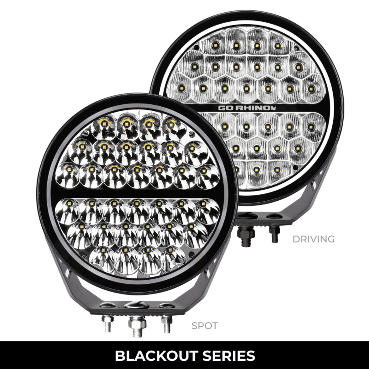 Go Rhino Xplor Blackout Series Round Single LED Spot Light Kit w/DRL (Surface Mount) 9in. - Blk - 751700911SRS
