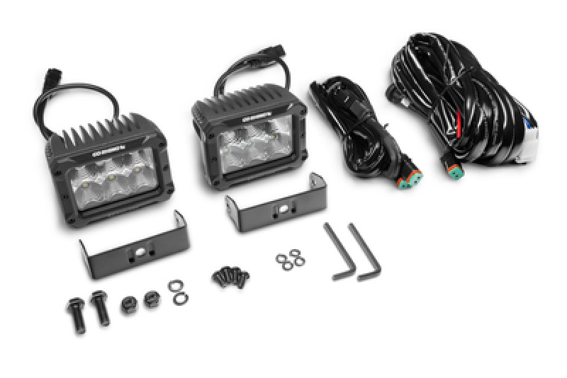 Go Rhino Xplor Bright Series Rectangle LED Flood Light Kit (Surface/Thread Std Mnt) 4x3 - Blk (Pair) - 753003023FBS