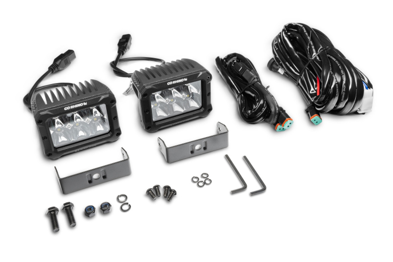 Go Rhino Xplor Bright Series Rectangle LED Spot Light Kit (Surface/Thread Stud Mnt) 4x3 - Blk (Pair) - 753003023SBS