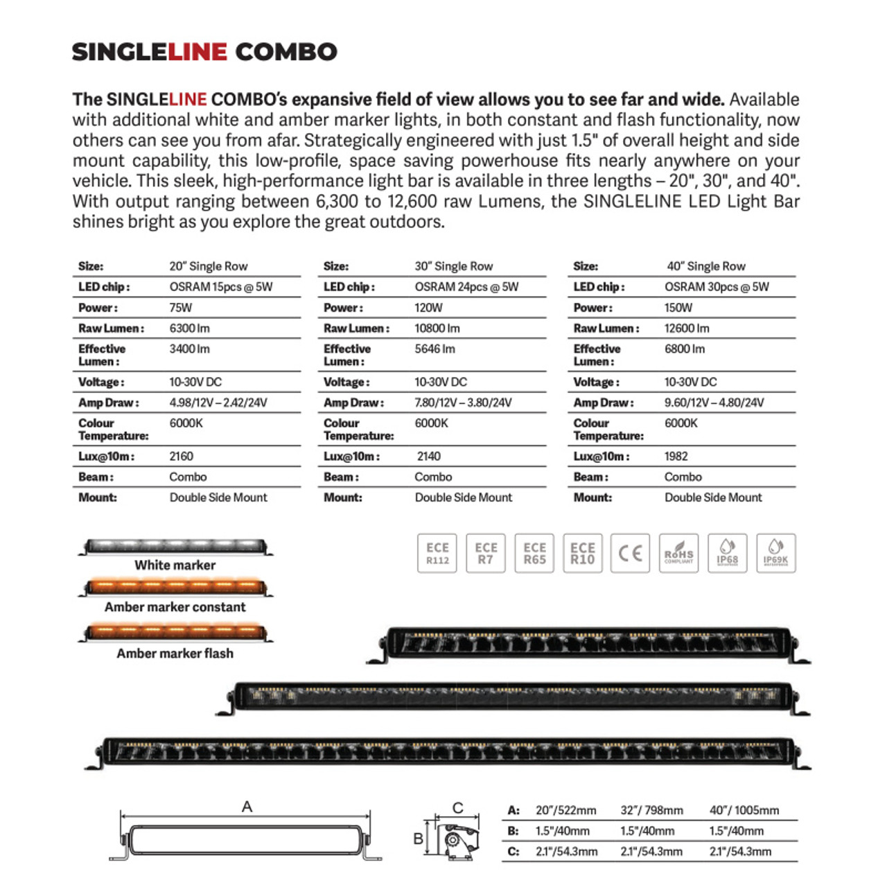 Go Rhino Xplor Blackout Combo Series Sgl Row LED Light Bar w/Amber (Side/Track Mount) 39.5in. - Blk - 754004012CSS