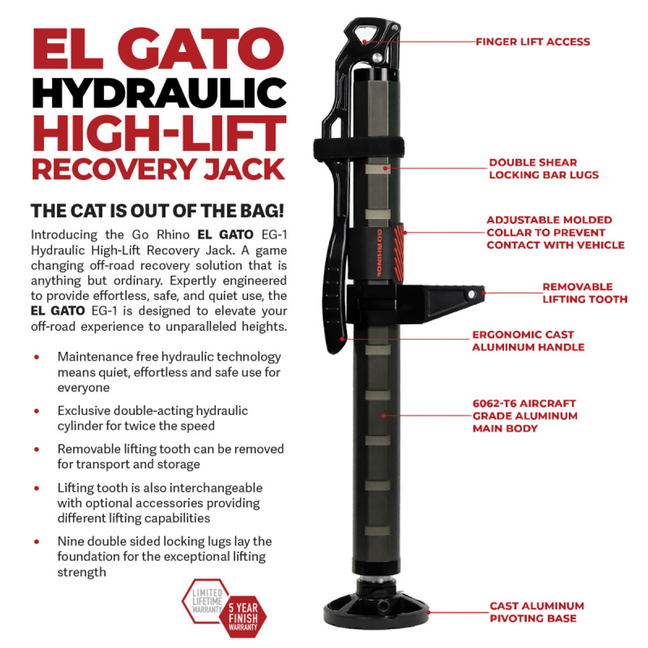 Go Rhino Xventure Gear EG1 El Gato Hydraulic Jack - Graphite - XG-RJ50010B