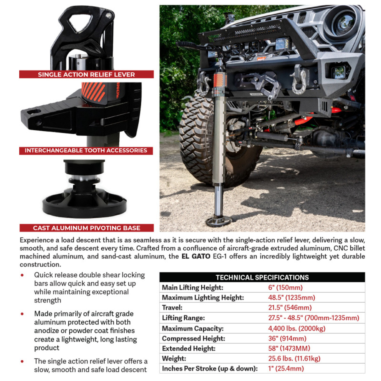 Go Rhino Xventure Gear EG1 El Gato Hydraulic Jack - Graphite - XG-RJ50010B