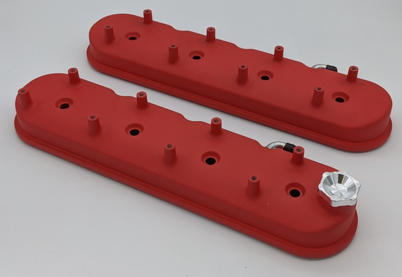 Granatelli 96-22 GM LS Tall Valve Cover w/Integral Angled Coil Mounts - Red Wrinkle (Pair) - 640363