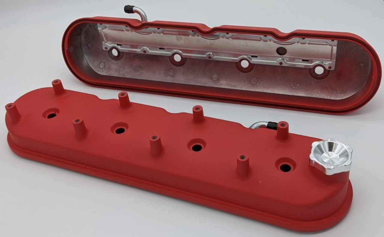 Granatelli 96-22 GM LS Tall Valve Cover w/Integral Angled Coil Mounts - Red Wrinkle (Pair) - 640363