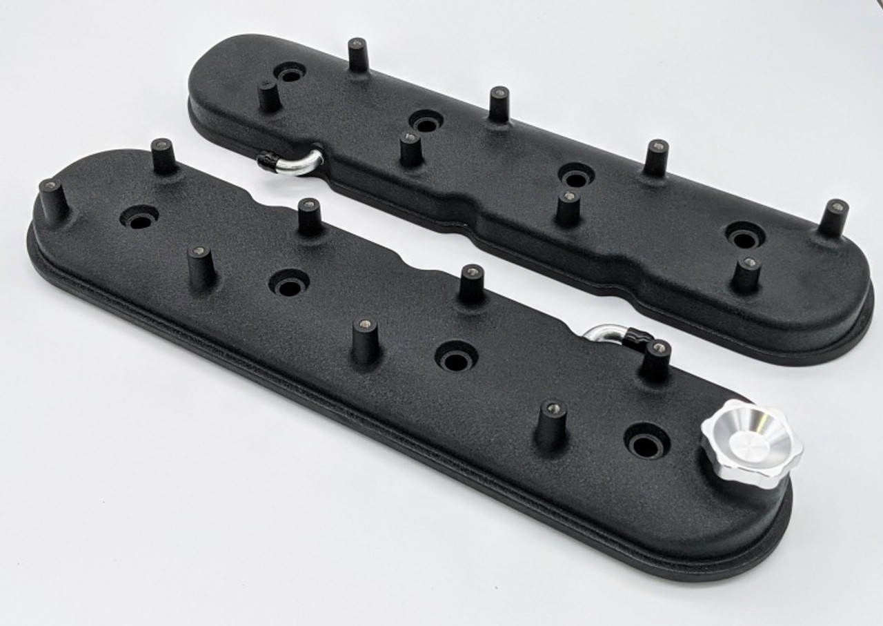 Granatelli 96-22 GM LS Standard Height Valve Cover w/Angled Coil Mount - Blk Wrinkle (Pair) - 640367
