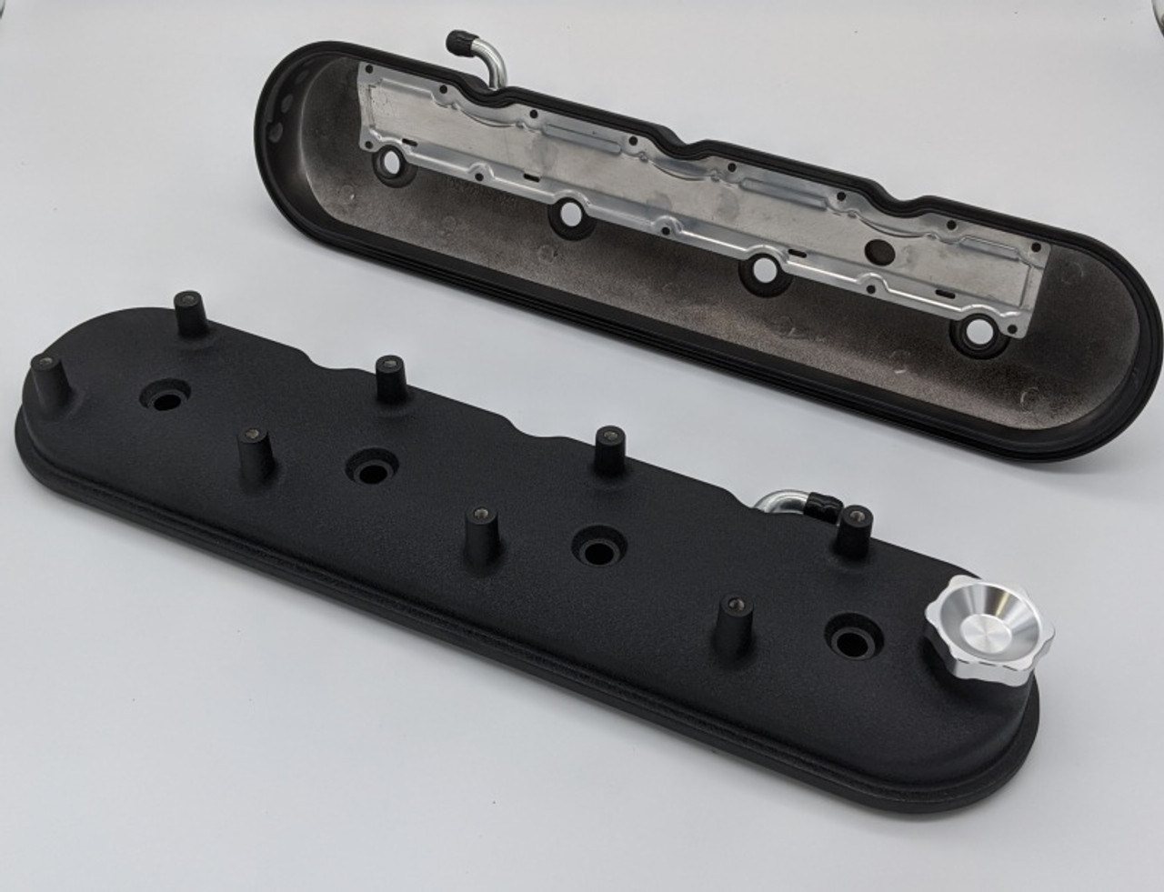 Granatelli 96-22 GM LS Standard Height Valve Cover w/Angled Coil Mount - Blk Wrinkle (Pair) - 640367