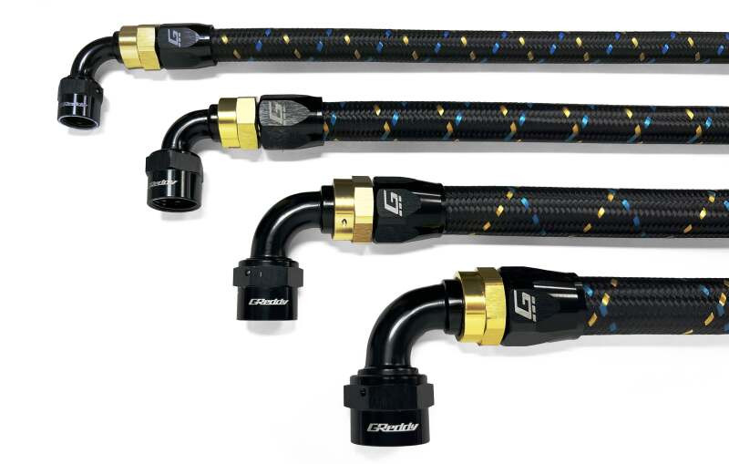 GReddy AN04 STRAIGHT HOSE END SWIVEL BLACK/GOLD ANODIZED - 12800400 Photo - Close Up