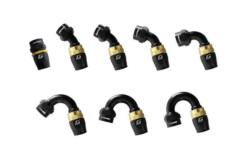 GReddy AN06 30 DEGREE HOSE END SWIVEL BLACK/GOLD ANODIZED - 12800630 Photo - Close Up