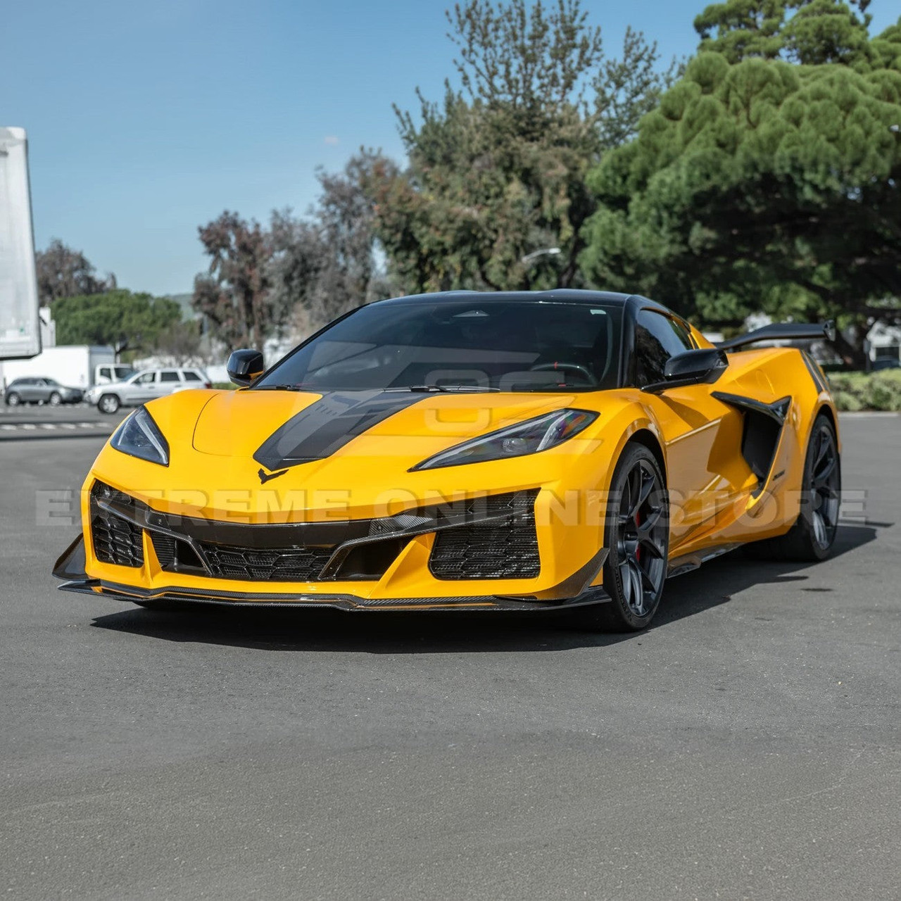 EOS Z07 Style Carbon Fiber Front Splitter & Canards - C8 Corvette Z06 (FLIP-1042-BKCF_SPLITTER-528-BKCF)