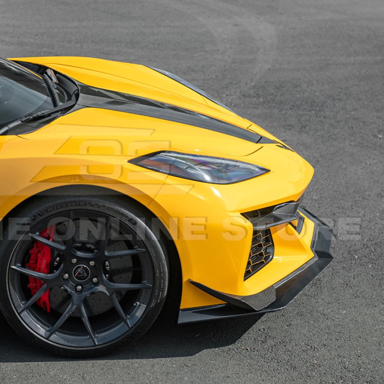 EOS Z07 Style Carbon Fiber Front Splitter & Canards - C8 Corvette Z06 (FLIP-1042-BKCF_SPLITTER-528-BKCF)