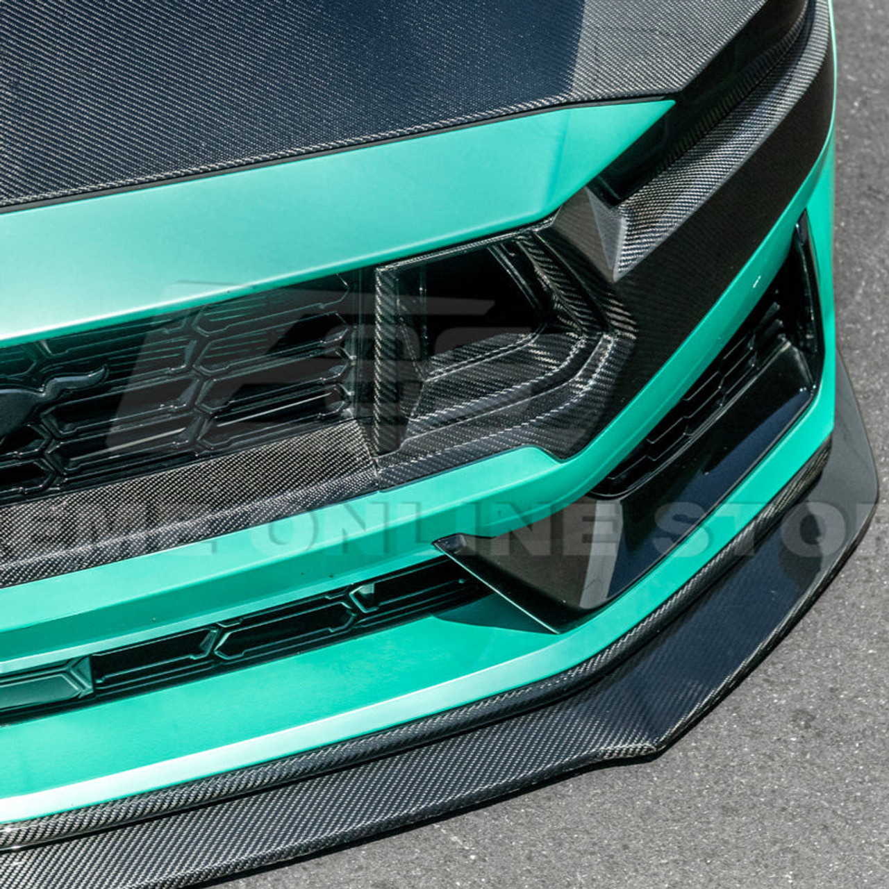 EOS Carbon Fiber Upper Grille Trim - 2024+ Ford Mustang Dark Horse (VENT-892-BKCF_VENT-1240-BKCF)