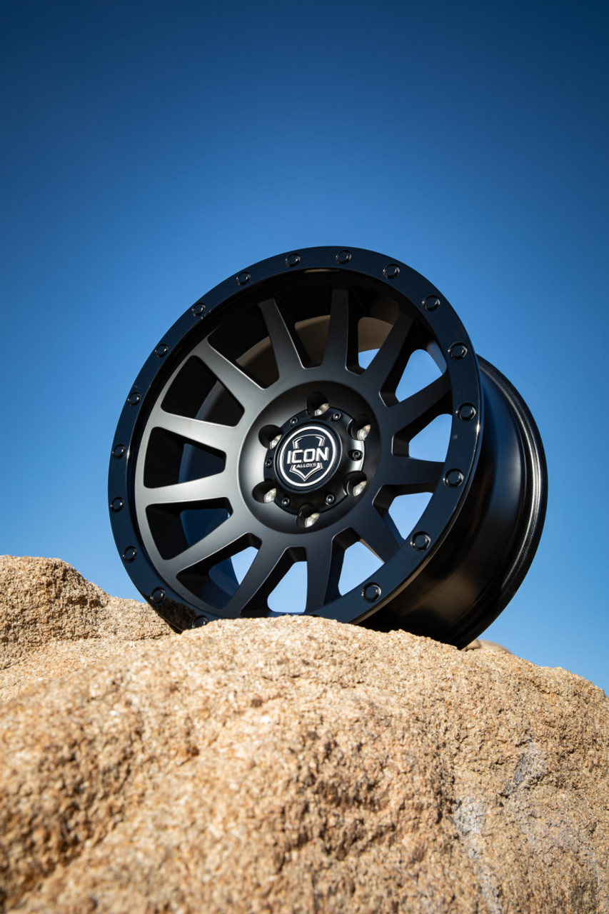 ICON Compression 17x8.5 6x135 6mm Offset 5in BS 87.1mm Bore Double Black Wheel - 2017856350DB