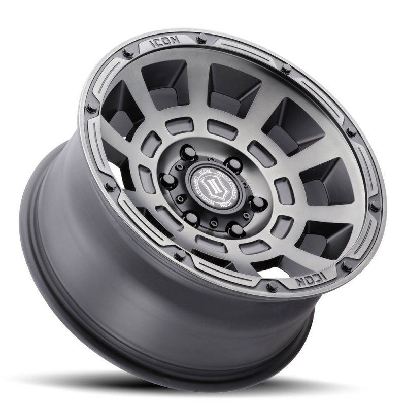 ICON Thrust 17x8.5 6x5.5 0mm Offset 4.75in BS 106.1mm Bore Smoked Satin Black Wheel - 2817858347SSBT