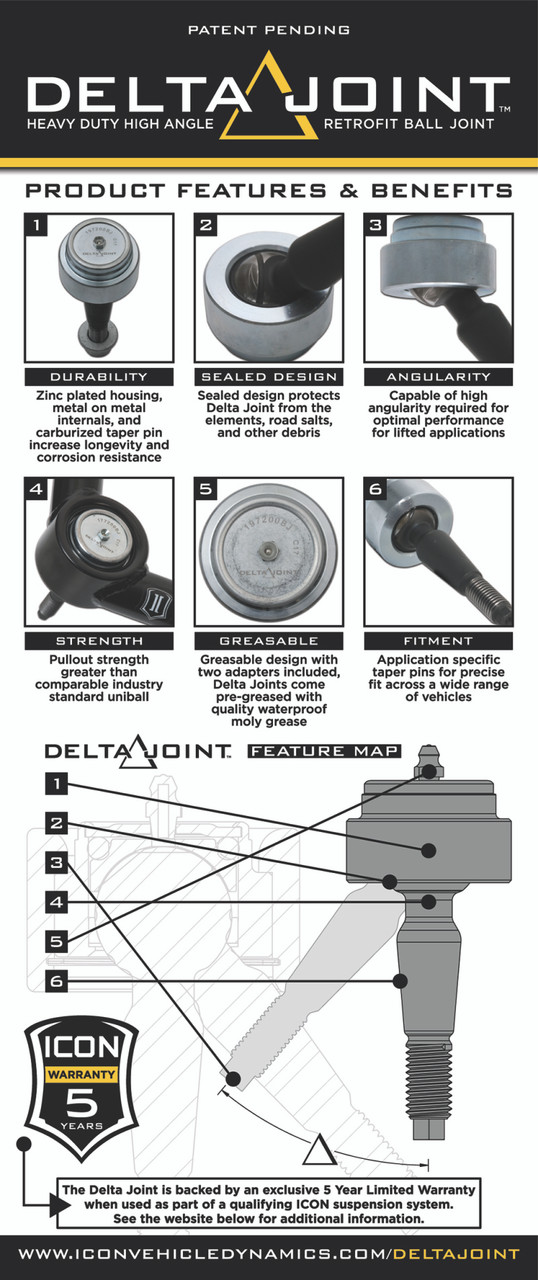 ICON 14-18 GM 1500 Tubular Upper Control Arm Delta Joint Kit (Large Taper) - 78601DJ