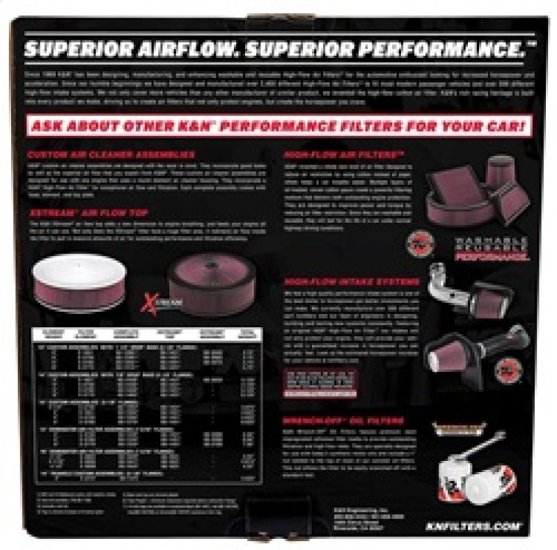 K&N 14in Red Custom Air Cleaner Assembly - 5.125in ID x 14in OD x 2.75in H x 1.25in Drop Base - 60-1280