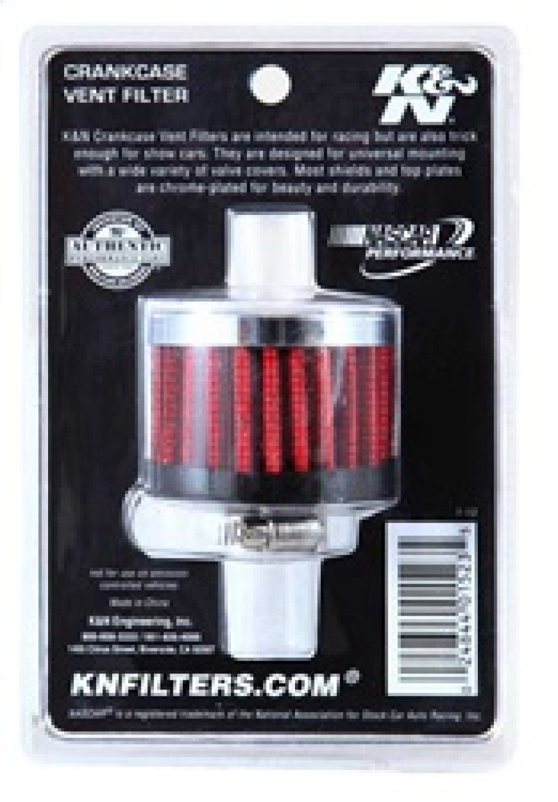 K&N Clamp On Rubber Base Crankcase Vent Filter 0.375in Flange ID x 2in OD x 1.5in Height - 62-1320