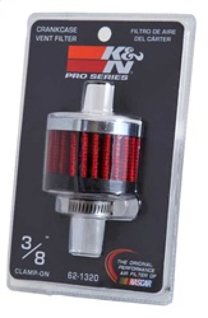 K&N Clamp On Rubber Base Crankcase Vent Filter 0.375in Flange ID x 2in OD x 1.5in Height - 62-1320