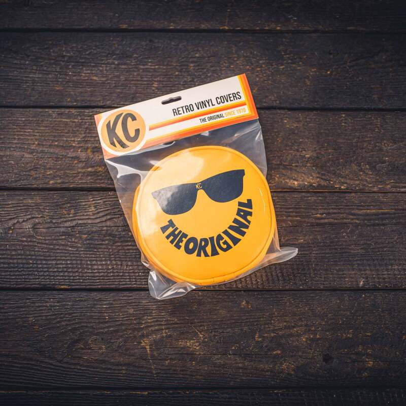 KC HiLiTES Retro 6in Round Yellow Vinyl Light Cover w/ Black KC Sunglasses Logo - 5205
