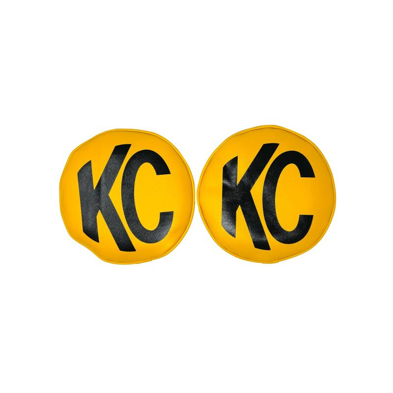 KC HiLiTES Retro 8in Round Yellow Vinyl Light Cover w/ Black KC Logo (Pair) - 5801